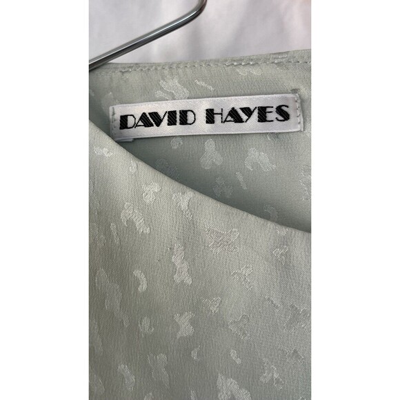 VTG David Hayes Silk Blouse Size 8 Mint Green Jacquard Butterfly Puff Sleeve - Picture 5 of 7